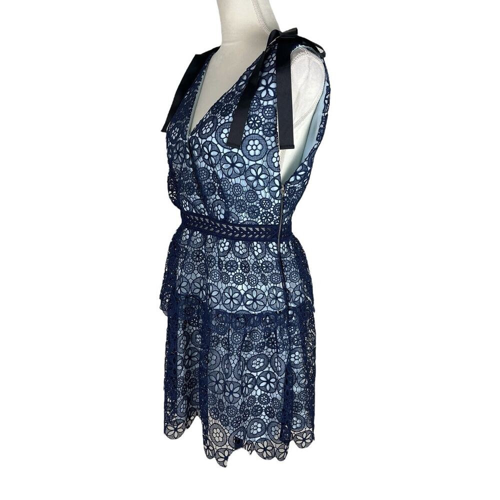 Self Portrait Guipure Bow Tiered Cocktail Dress Romantic Coquette Size Small - Picture 5 of 9